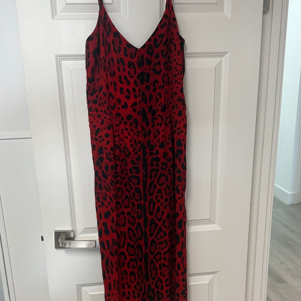 Dolce & Gabbana Red and Black Leopard Print Midi Dress